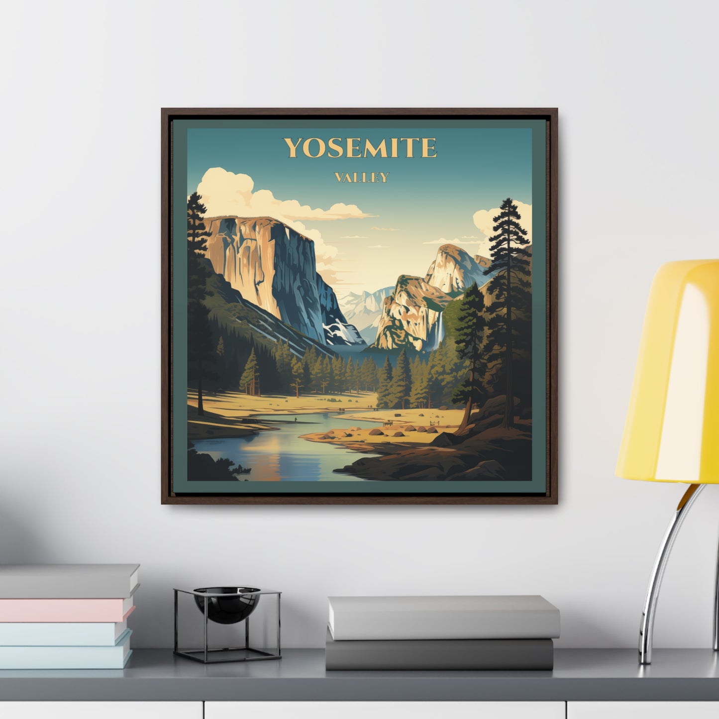 "Yosemite Valley Vintage Poster – Majestic Landscape Art Print" Gallery Canvas Wraps, Square Frame