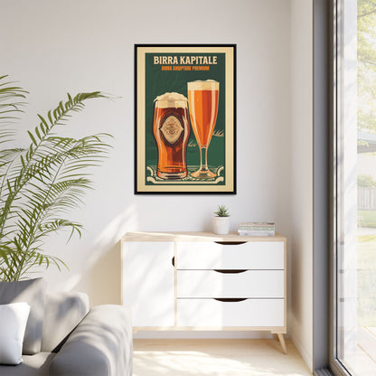 "Birra Kapitale - Albanian Premium Beer Artwork | Matte Canvas with Black Frame"