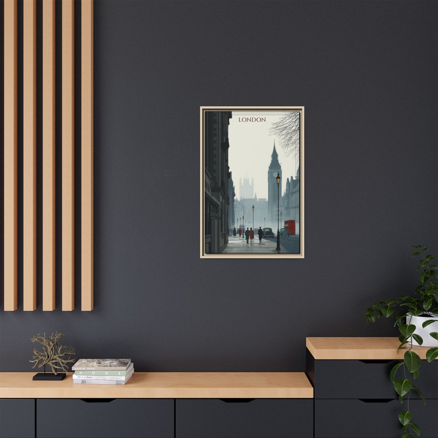 London Street Matte Canvas Print — Framed Vintage Cityscape Wall Art
