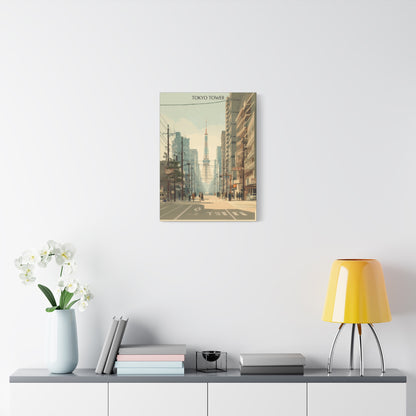 Tokyo Tower Street Scene Matte Canvas Print — Vintage Cityscape Wall Art