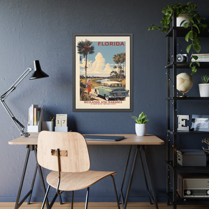 Florida Vintage Travel Poster Framed Print — "Wetlands and Marshes" Retro Wall Art