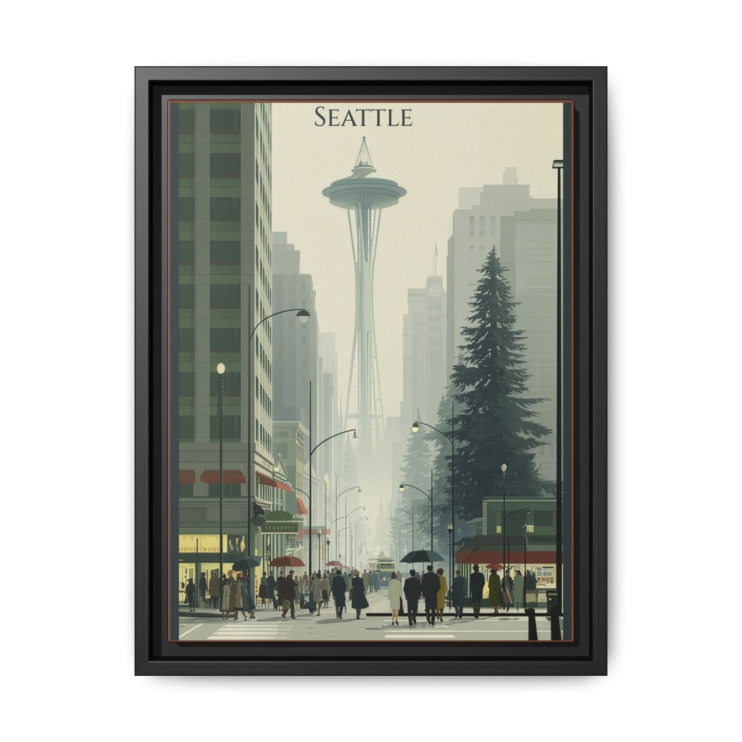 Seattle Space Needle Matte Canvas Print — Framed Vintage Cityscape Wall Art