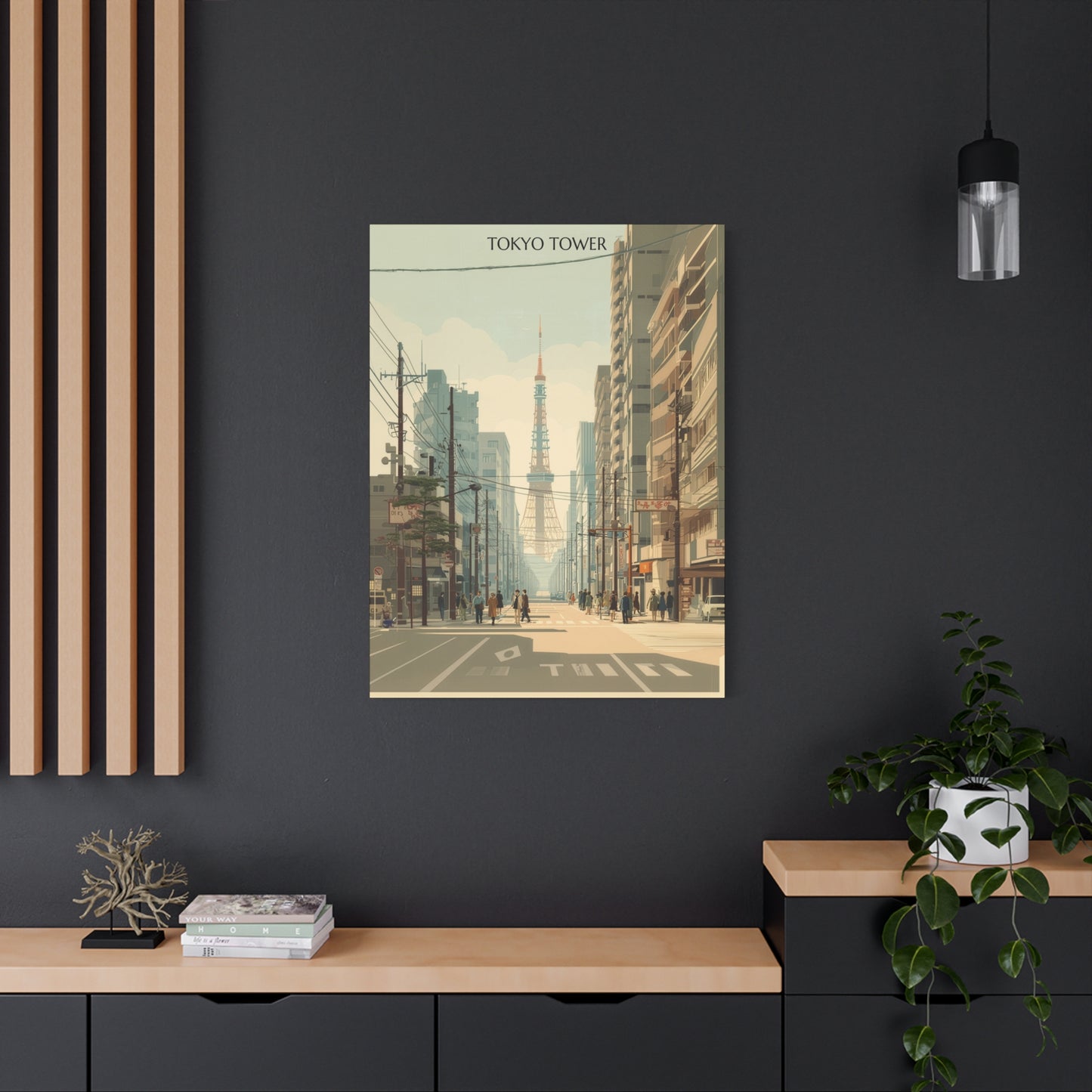 Tokyo Tower Street Scene Matte Canvas Print — Vintage Cityscape Wall Art