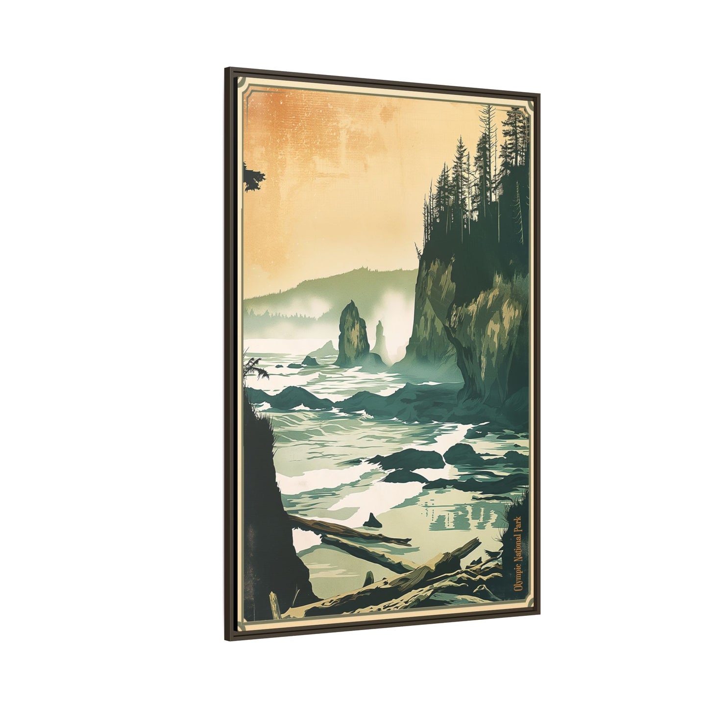Framed Coastal Cliff Canvas Print — Vintage Seascape Wall Art