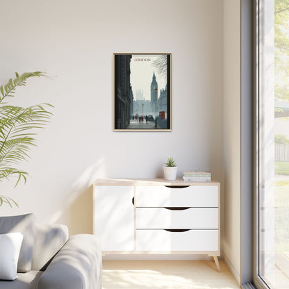 London Street Matte Canvas Print — Framed Vintage Cityscape Wall Art