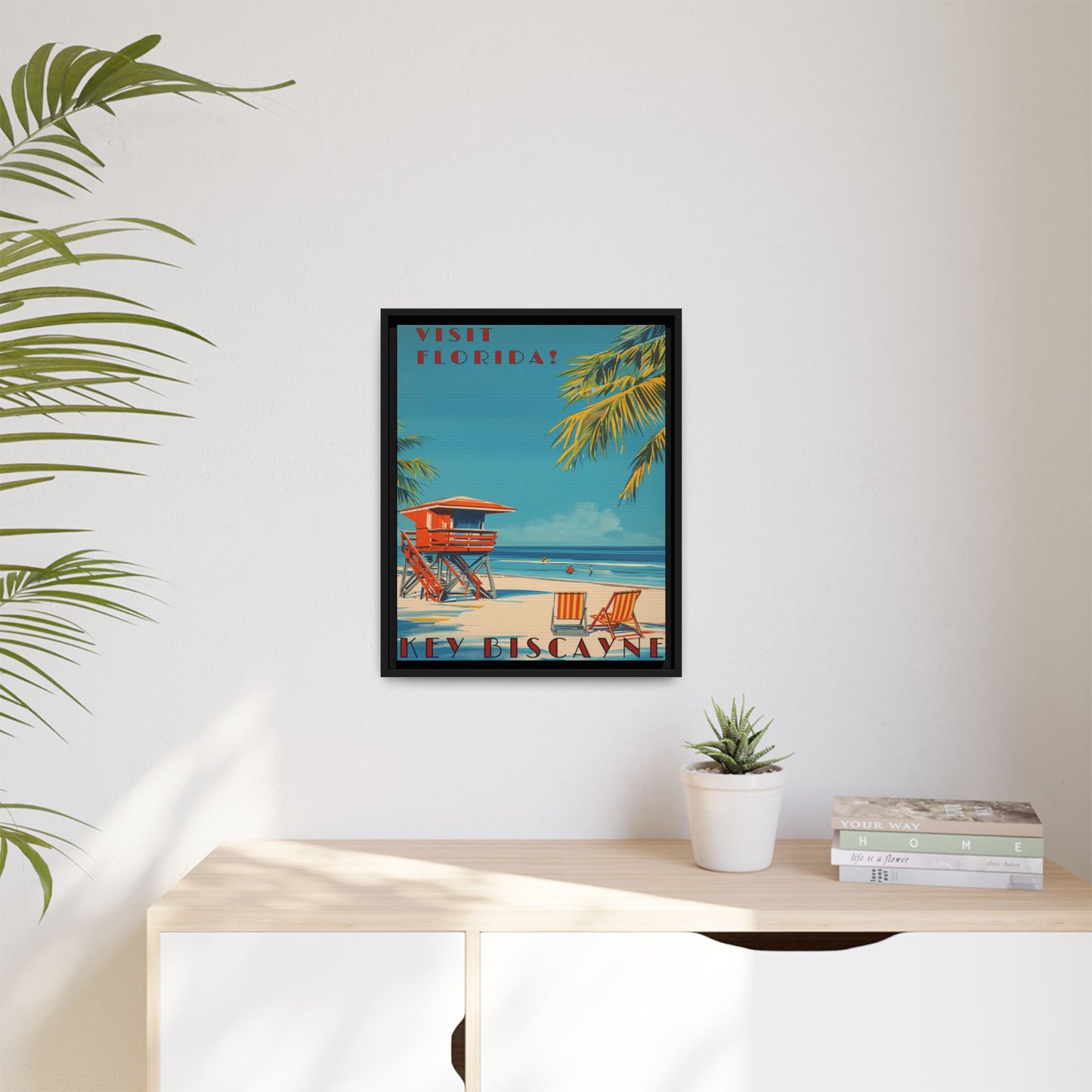 Key Biscayne Vintage Travel Poster Matte Canvas Print — Framed “Visit Florida!” Beach Wall Art