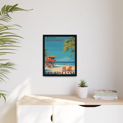 Key Biscayne Vintage Travel Poster Matte Canvas Print — Framed “Visit Florida!” Beach Wall Art