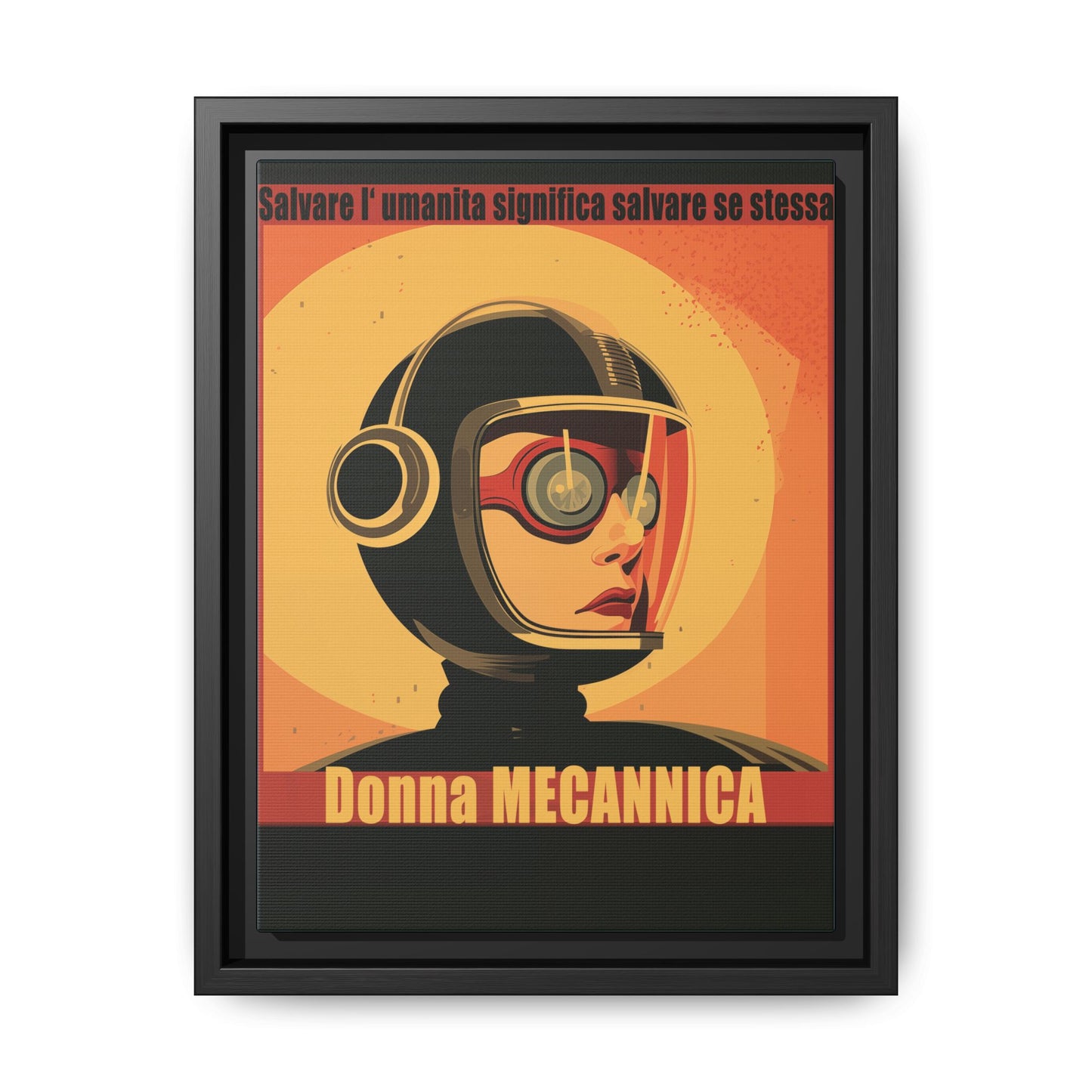 “Vintage Italian Sci-Fi Wall Art Print – Donna Meccanica Retro Futuristic Space ”Matte Canvas, Black Frame