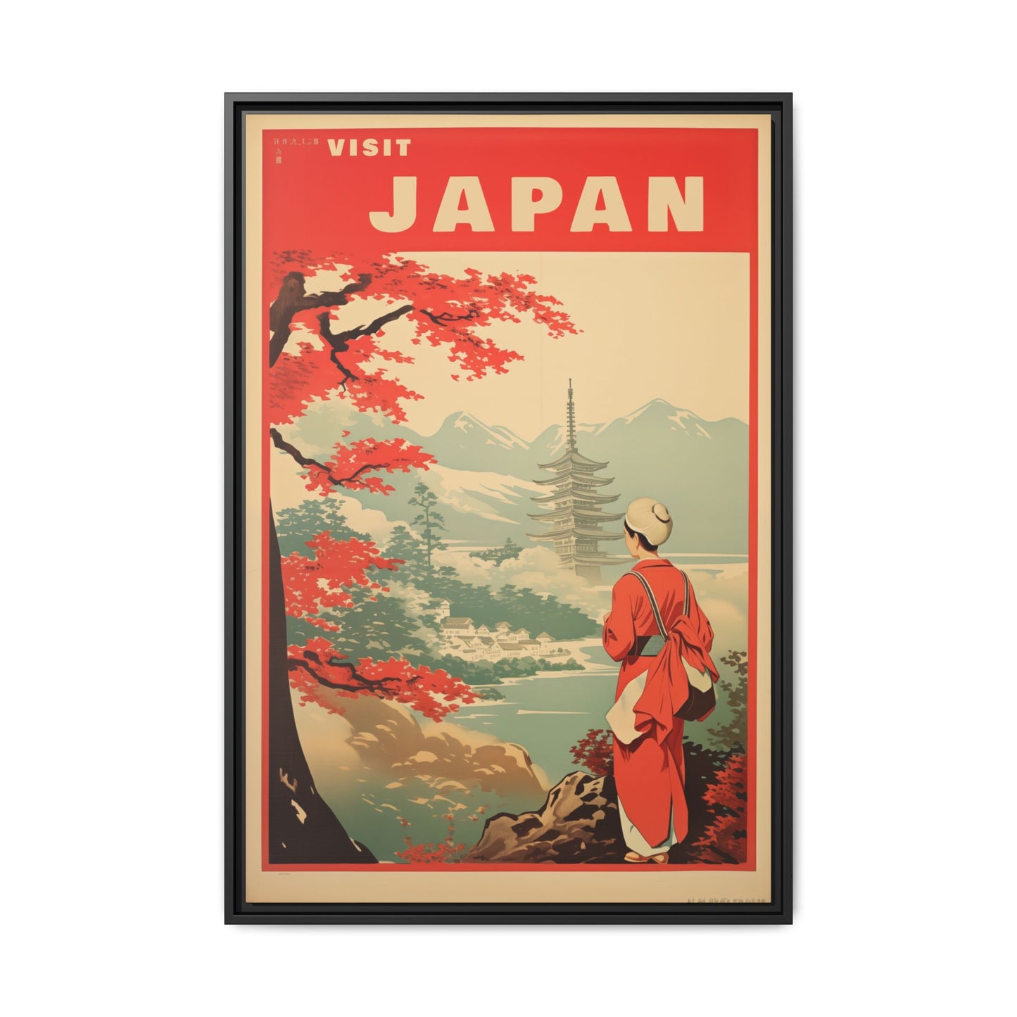 Visit Japan Vintage Travel Poster Matte Canvas Print (Framed)