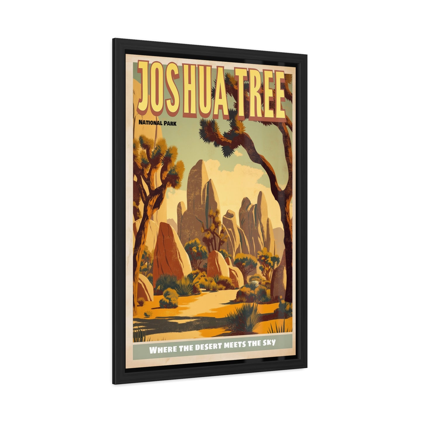 Framed Poster — Joshua Tree Vintage National Park Travel Print (“Where the Desert Meets the Sky”)_M
