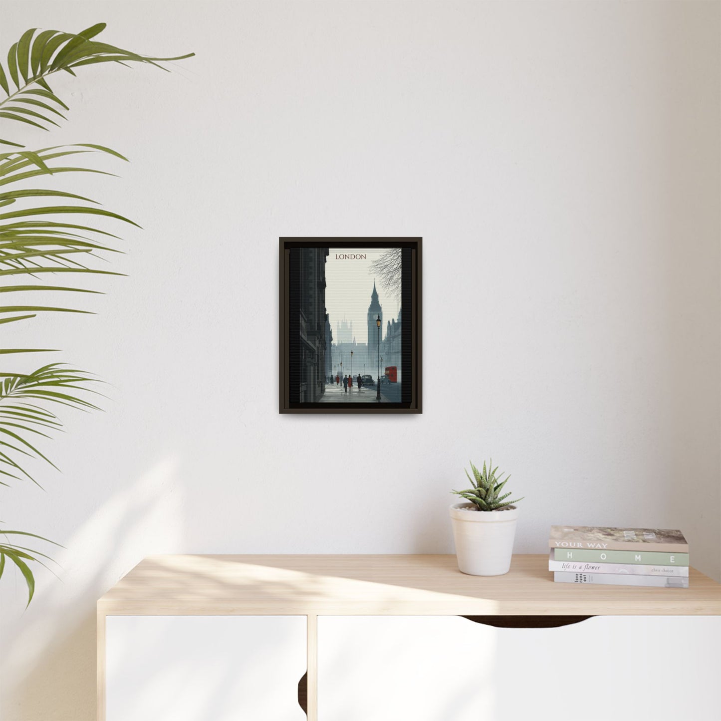 London Street Matte Canvas Print — Framed Vintage Cityscape Wall Art