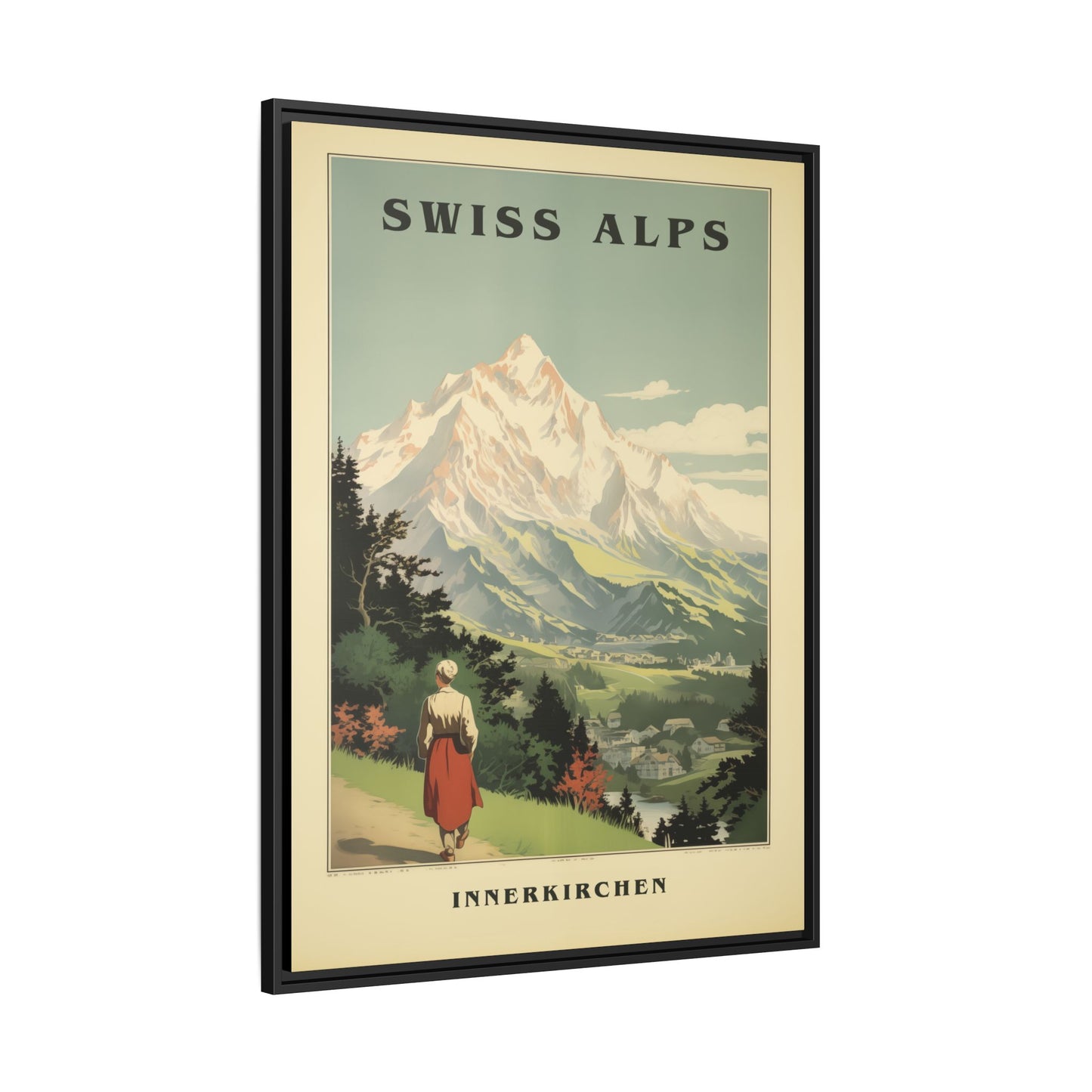 "Swiss Alps Innerkirchen Vintage Travel Poster | Matte Canvas with Black Frame"