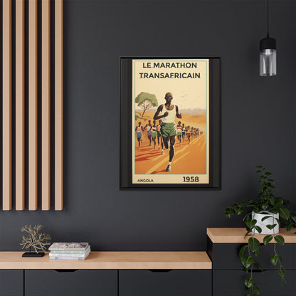 "Le Marathon Transafricain (French)". – 1958 Angola Vintage Matte Canvas, Black Frame