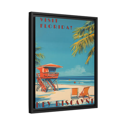 Key Biscayne Vintage Travel Poster Matte Canvas Print — Framed “Visit Florida!” Beach Wall Art