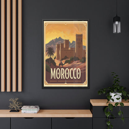 Vintage Morocco Travel Poster — “Golden Desert Evenings” | Framed Wall Art by Vintageanna