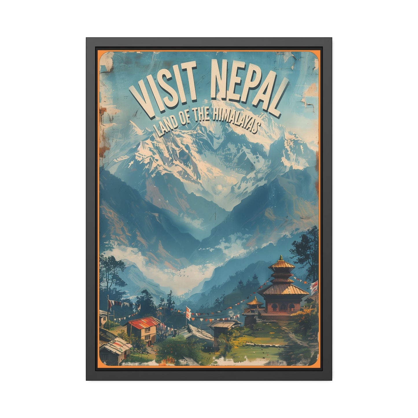 Visit Nepal Vintage Travel Poster — Framed Paper Poster