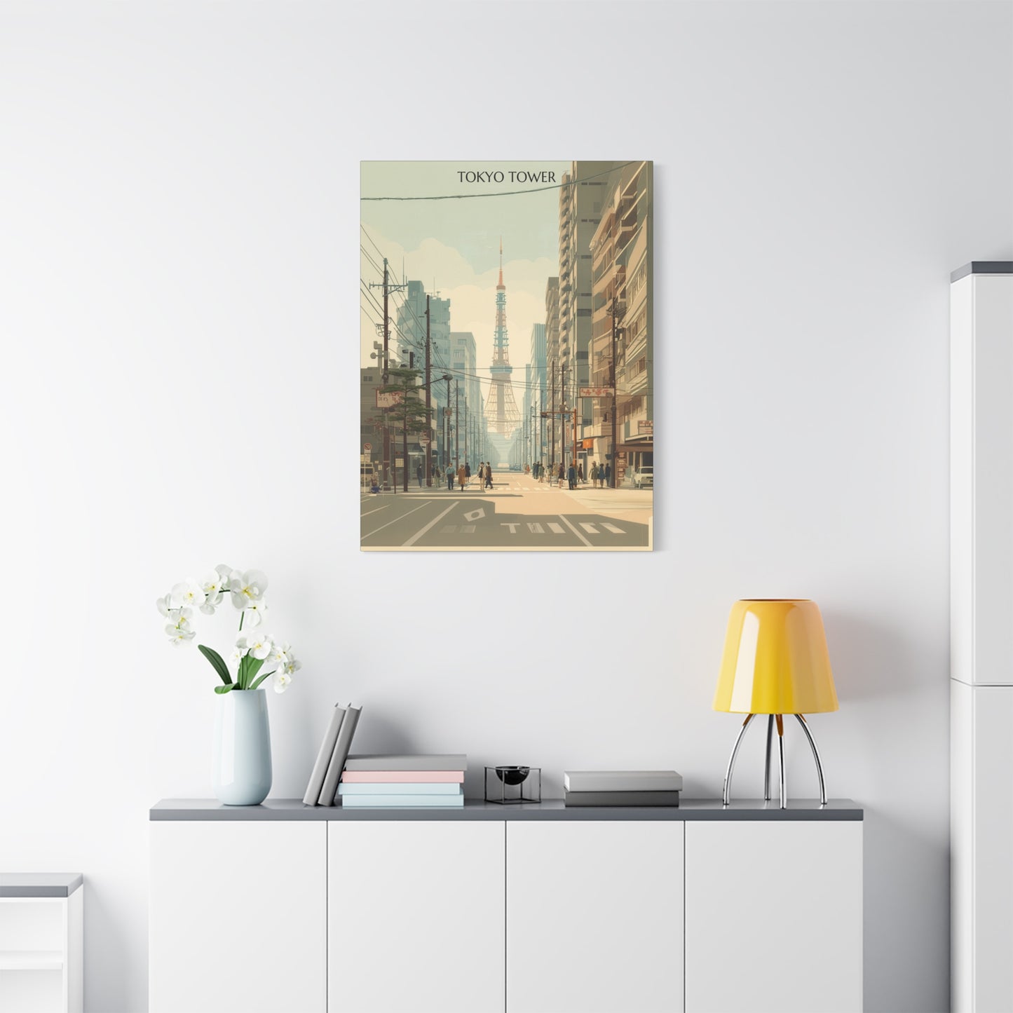 Tokyo Tower Street Scene Matte Canvas Print — Vintage Cityscape Wall Art