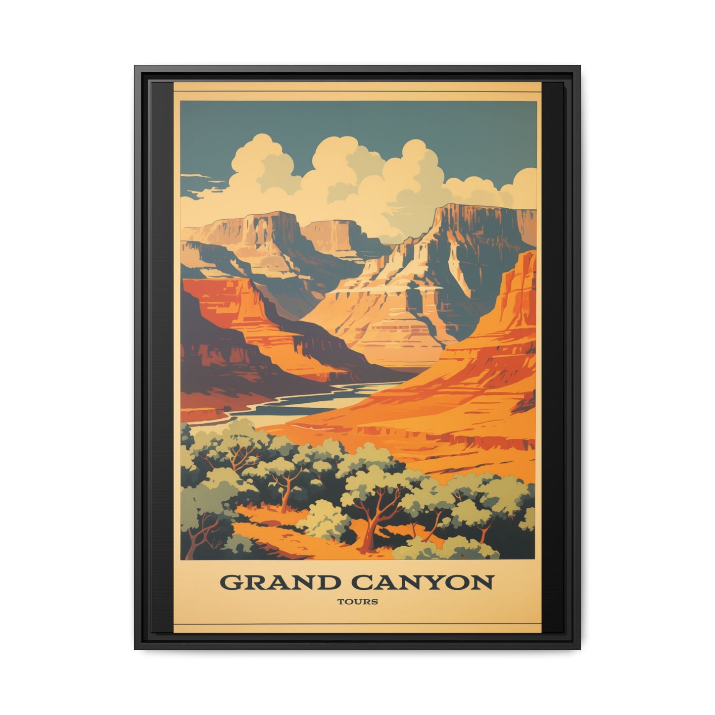 "Vintage Grand Canyon Tours Poster - Matte Canvas Wall Art with Black Frame" Matte Canvas, Black Frame
