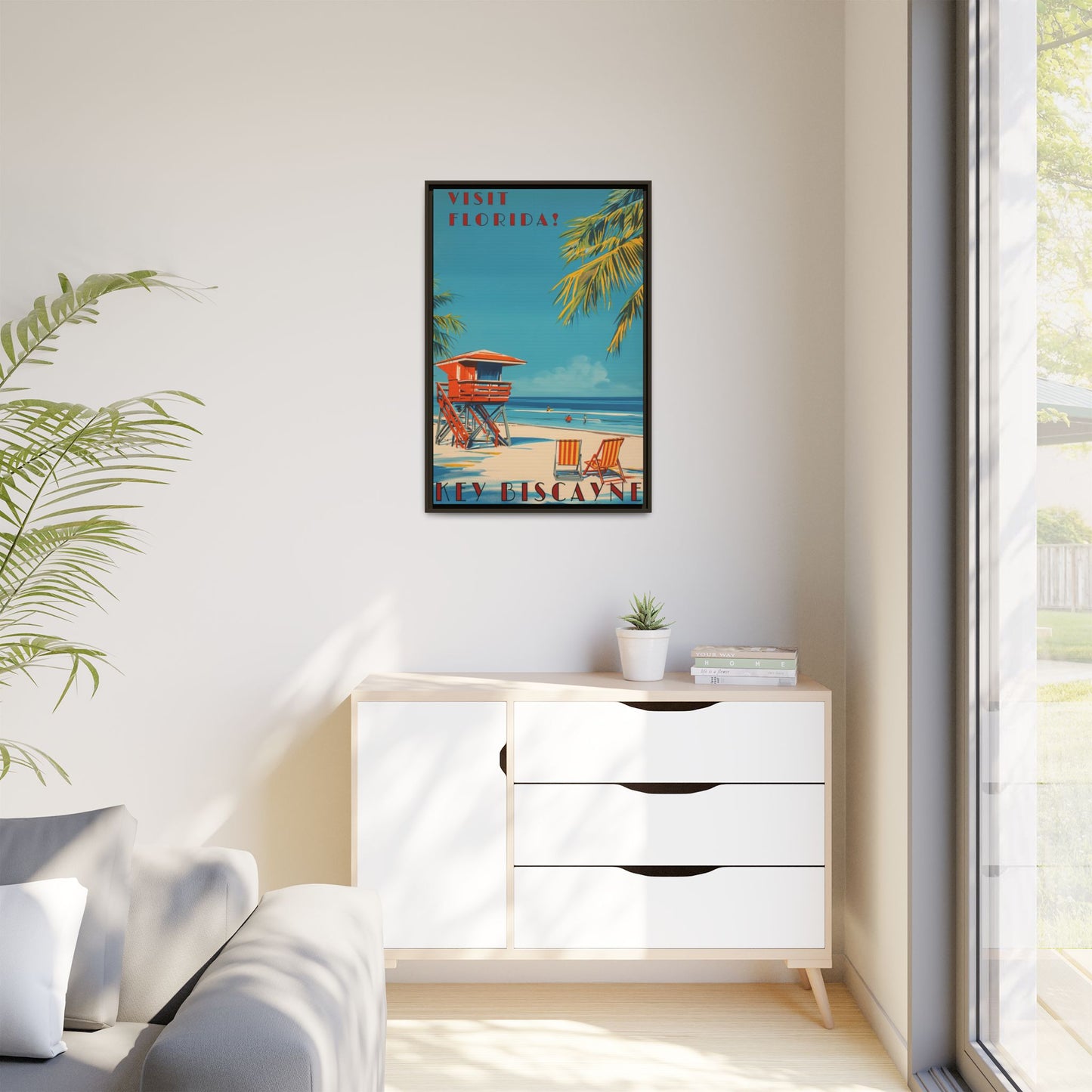 Key Biscayne Vintage Travel Poster Matte Canvas Print — Framed “Visit Florida!” Beach Wall Art