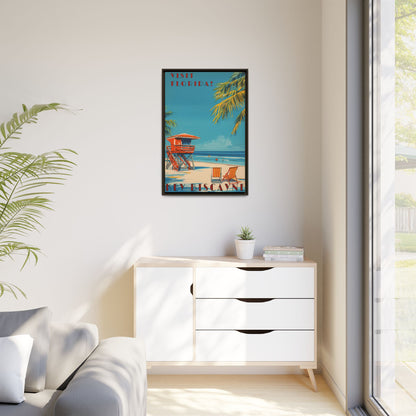 Key Biscayne Vintage Travel Poster Matte Canvas Print — Framed “Visit Florida!” Beach Wall Art
