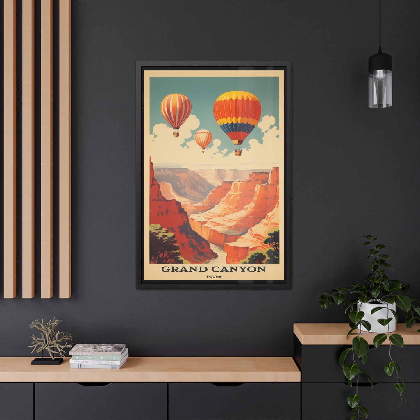 Vintage Grand Canyon Poster - Hot Air Balloon Tour Retro Travel Art Framed Posters
