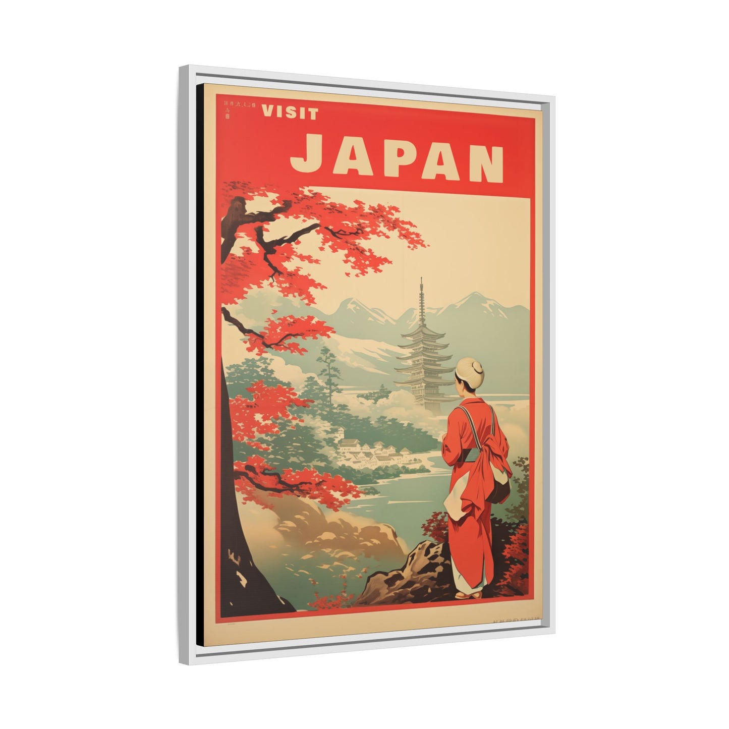 Visit Japan Vintage Travel Poster Matte Canvas Print (Framed)