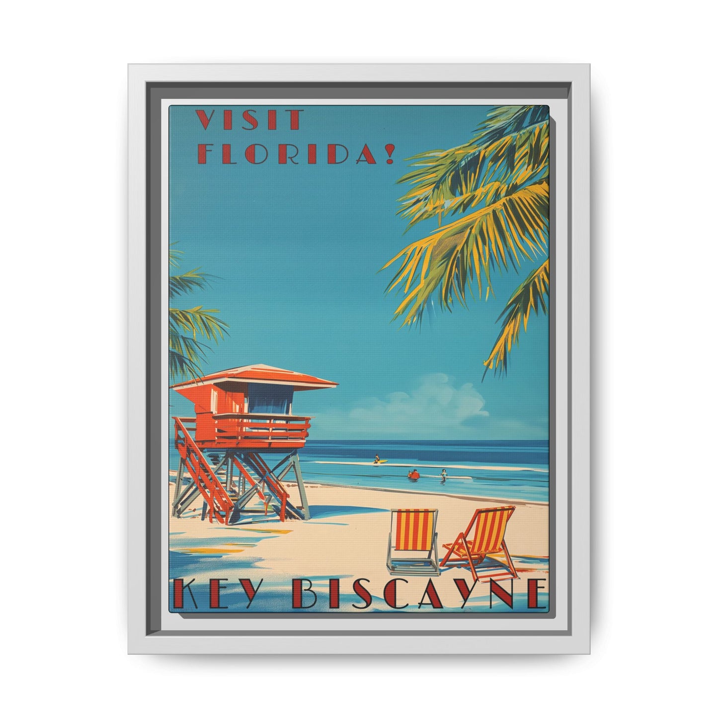 Key Biscayne Vintage Travel Poster Matte Canvas Print — Framed “Visit Florida!” Beach Wall Art