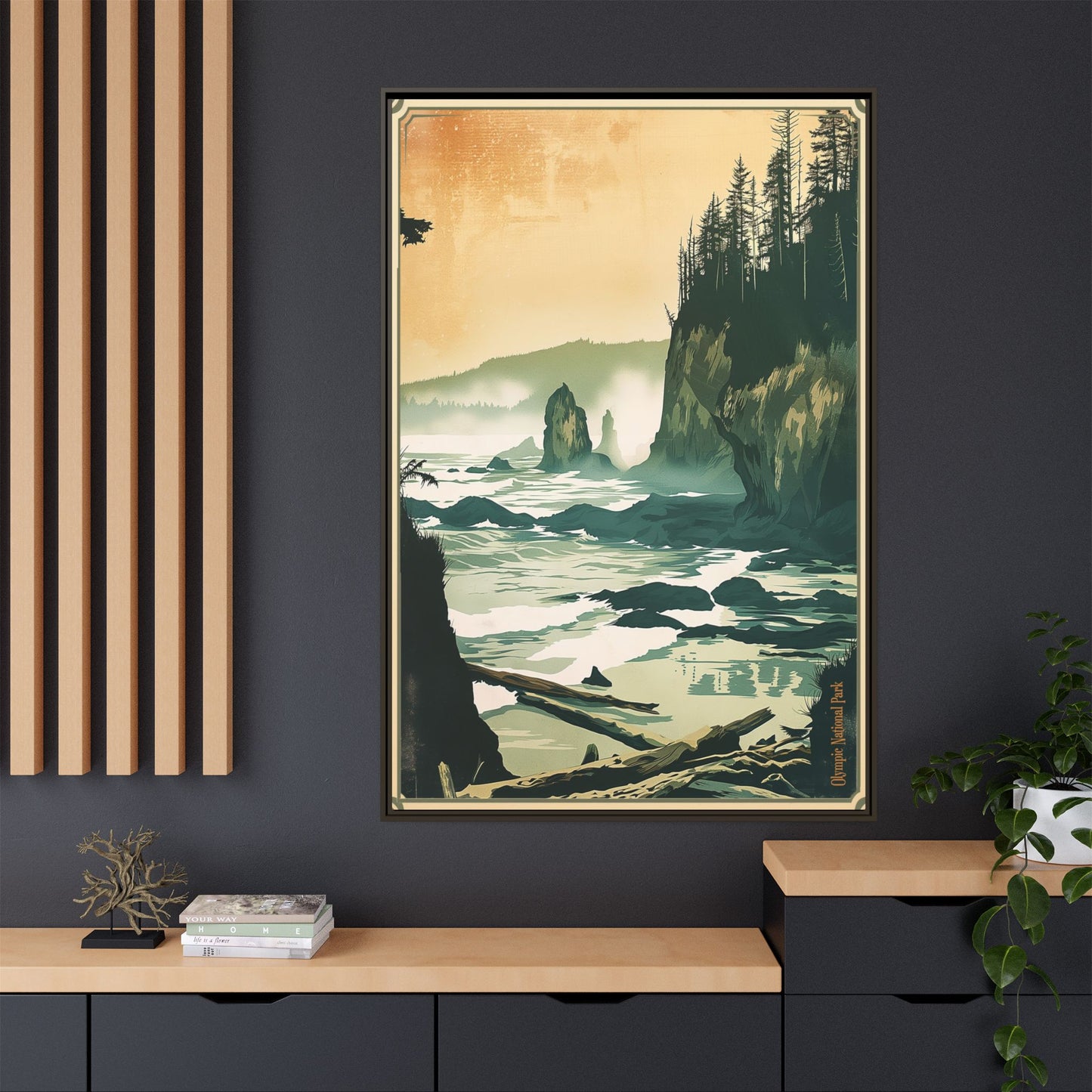 Framed Coastal Cliff Canvas Print — Vintage Seascape Wall Art