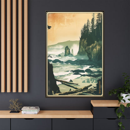 Framed Coastal Cliff Canvas Print — Vintage Seascape Wall Art