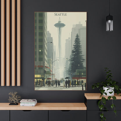 Seattle Skyline Canvas Print — Vintage Space Needle Cityscape Matte Stretched Wall Art