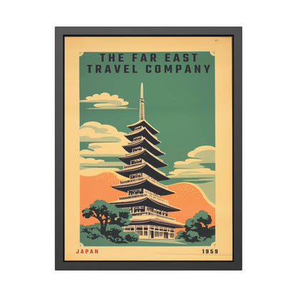 Framed Japan Travel Poster — Vintage Far East Pagoda Wall Art