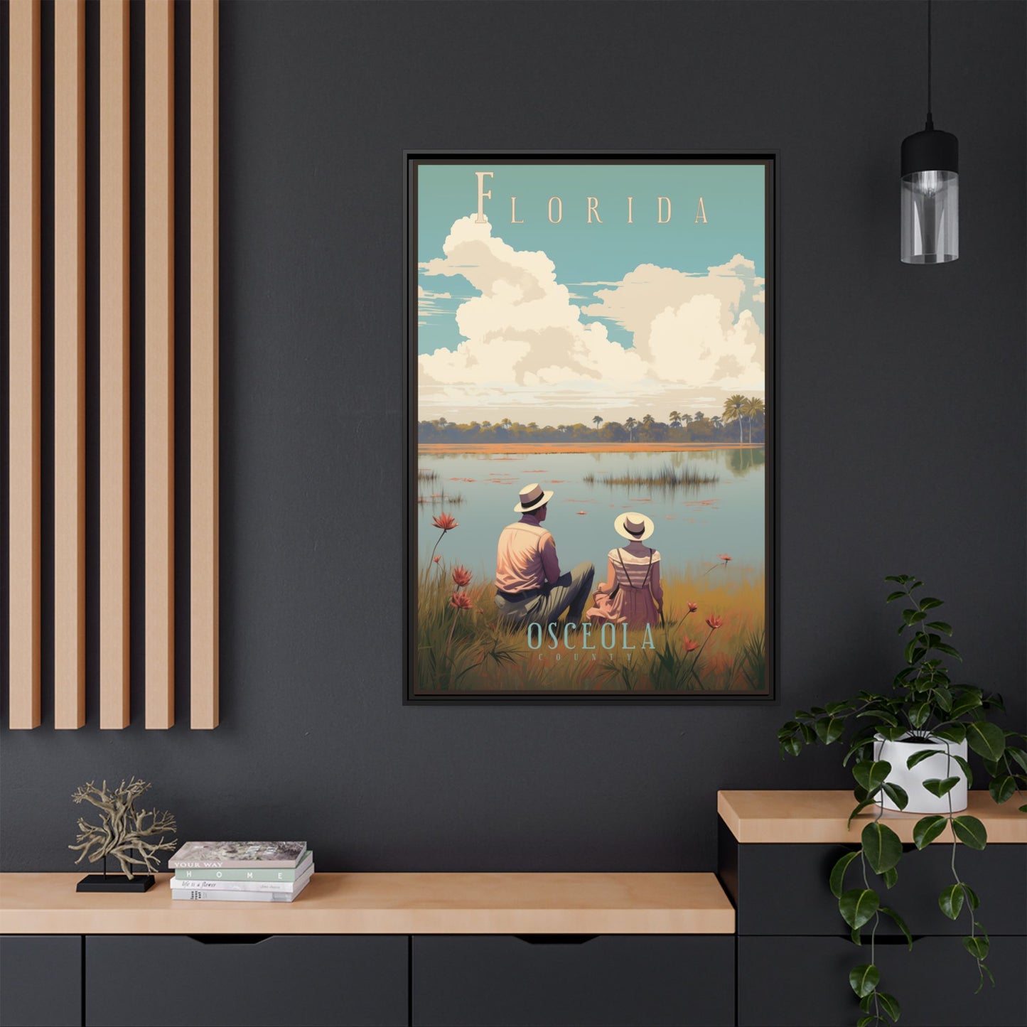 "Vintage Florida Poster - Osceola County Scenic Matte Canvas Wall Art with Black Frame" Matte Canvas, Black Frame