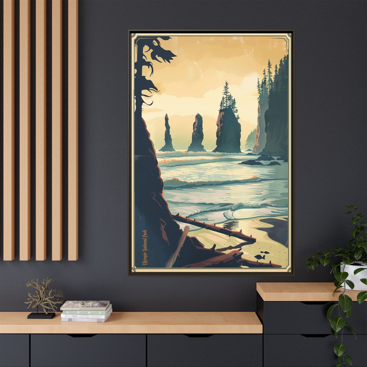 Framed Coastal Cliff Canvas Print — Vintage Seascape Wall Art