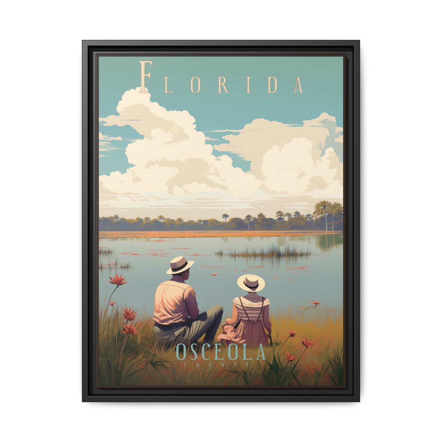 "Vintage Florida Poster - Osceola County Scenic Matte Canvas Wall Art with Black Frame" Matte Canvas, Black Frame