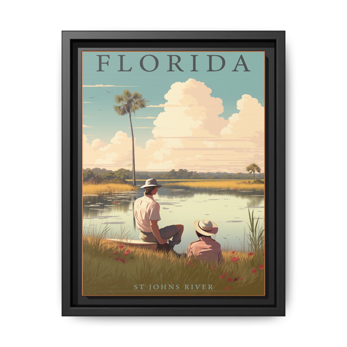 "Vintage Florida Scenic Poster - St. Johns River Matte Canvas Wall Art with Black Frame" Matte Canvas, Black Frame