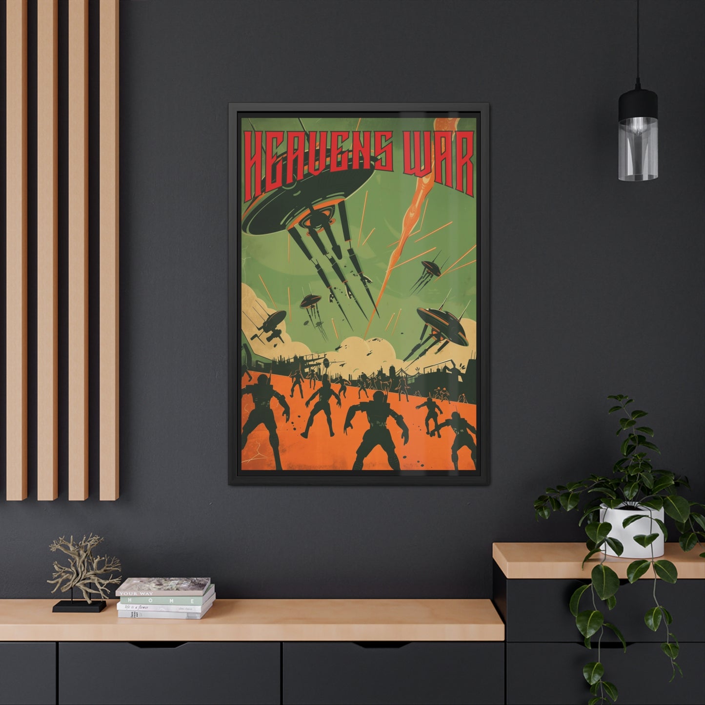 Vintage Sci-Fi Poster - 'Heavens War: Alien Invasion' Retro Battle Scene Framed Posters