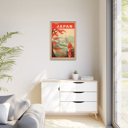Visit Japan Vintage Travel Poster Matte Canvas Print (Framed)