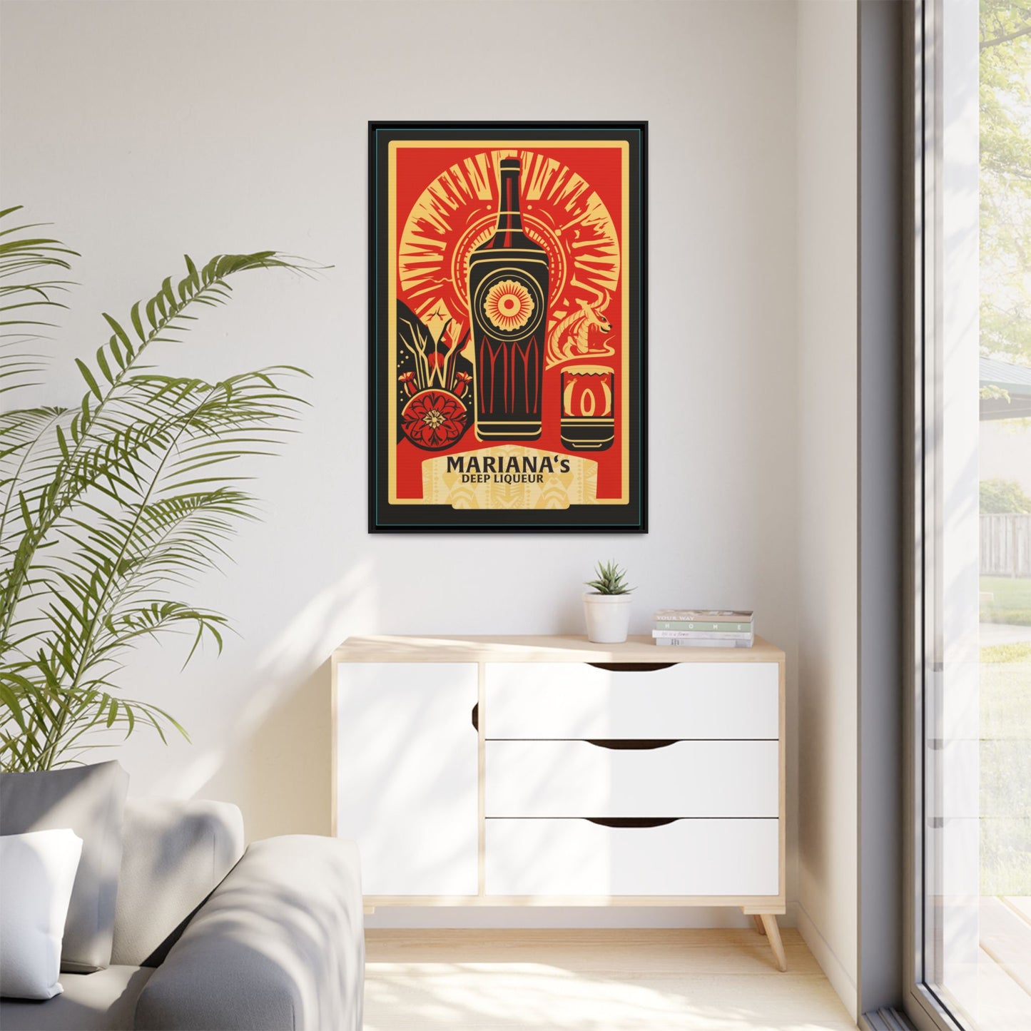 "Vintage Mariana's Deep Liqueur Artwork - Matte Canvas Wall Art with Black Frame" Matte Canvas, Black Frame