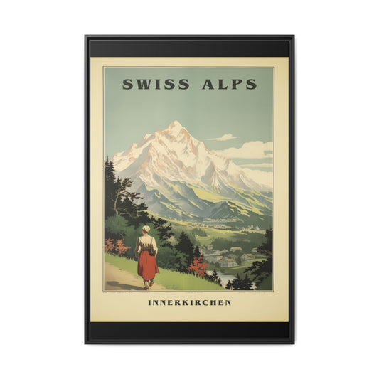 "Swiss Alps Innerkirchen Vintage Travel Poster | Matte Canvas with Black Frame"