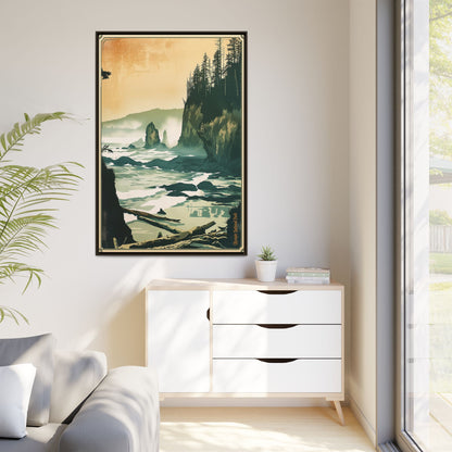 Framed Coastal Cliff Canvas Print — Vintage Seascape Wall Art