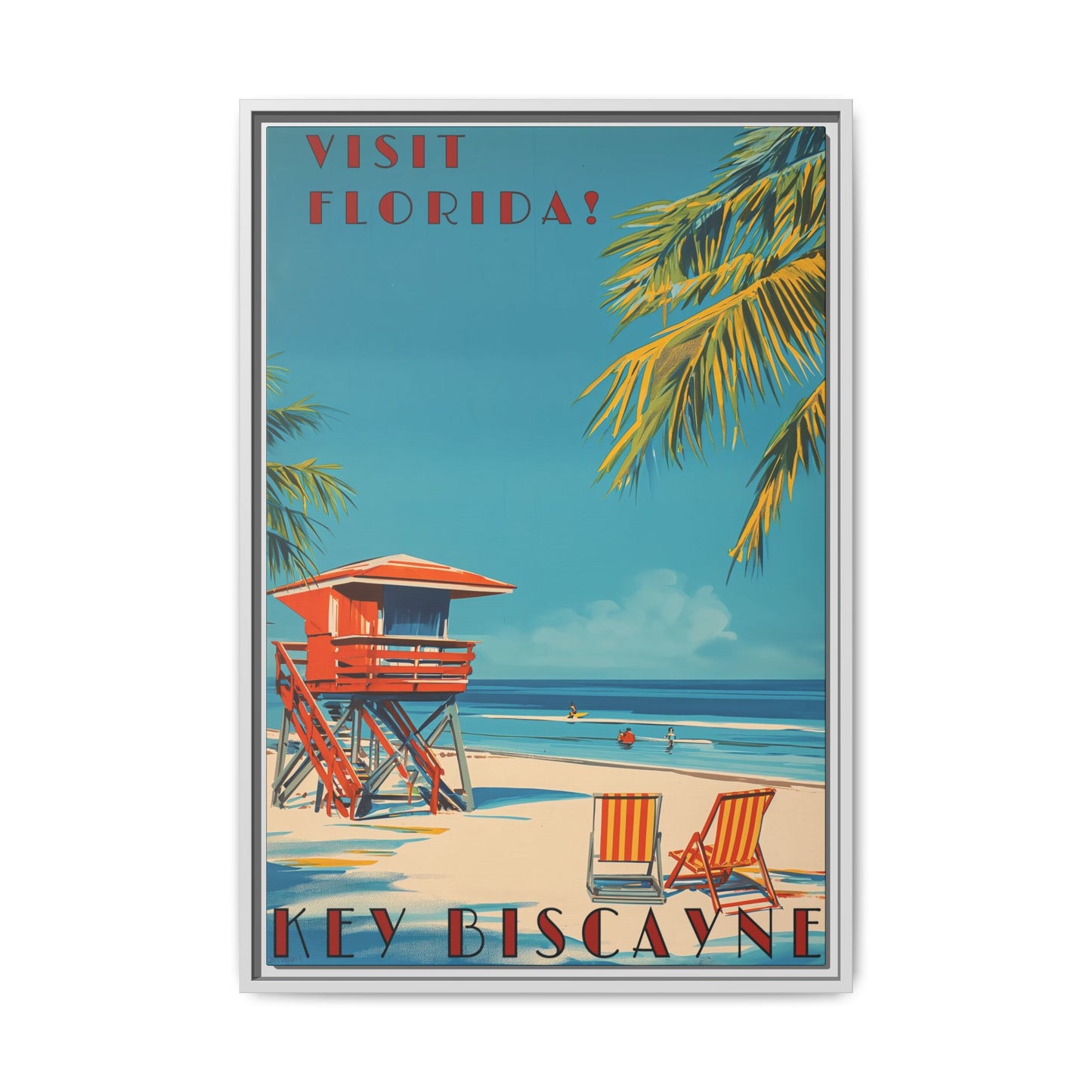 Key Biscayne Vintage Travel Poster Matte Canvas Print — Framed “Visit Florida!” Beach Wall Art