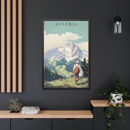 Vintage Austria Travel Poster - Alpine Hiking Scene Framed Posters