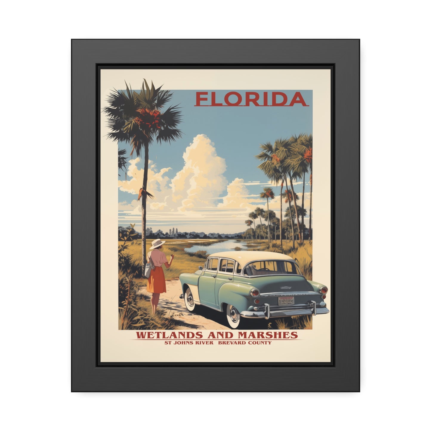 Florida Vintage Travel Poster Framed Print — "Wetlands and Marshes" Retro Wall Art