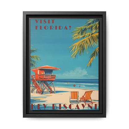 "Key Biscayne Beach Vintage – Classic Florida Coastal Art Print" Matte Canvas, Black Frame