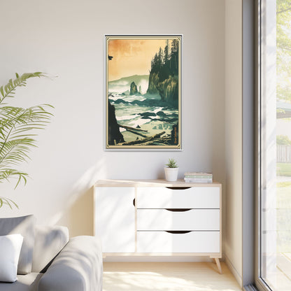 Framed Coastal Cliff Canvas Print — Vintage Seascape Wall Art