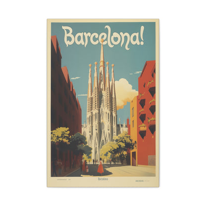 Barcelona Travel Poster Matte Canvas Print - Stretched Wall Art