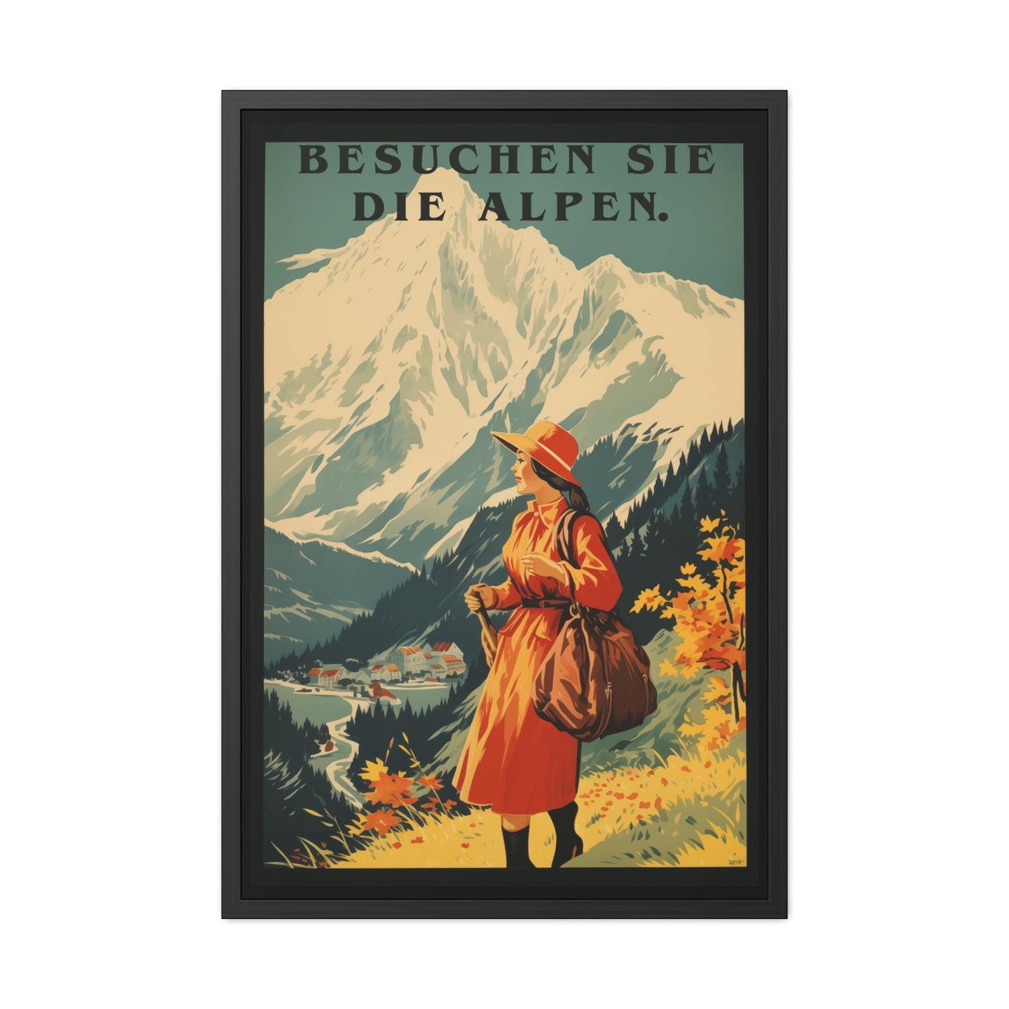 Vintage Alps Travel Poster - 'Besuchen Sie Die Alpen' (Visit the Alps) Scenic Artwork Framed Posters