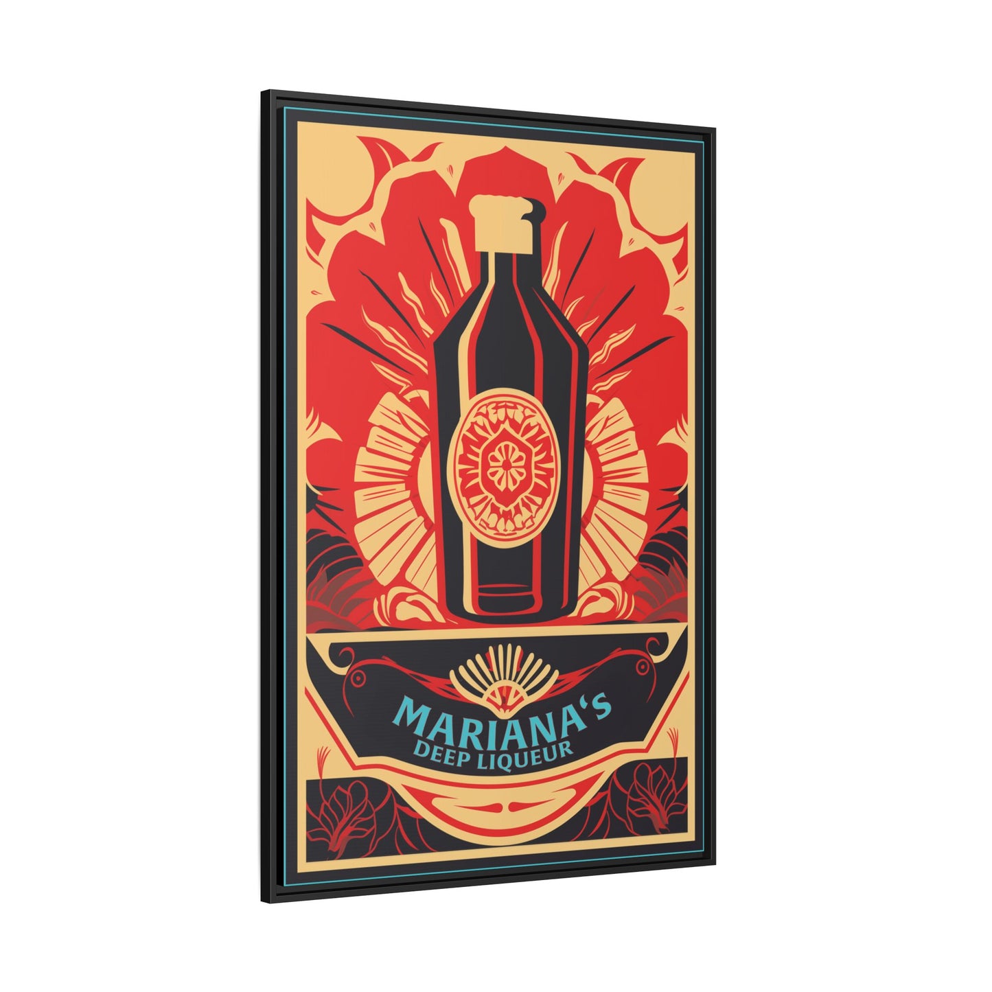 "Vintage Mariana's Deep Liqueur Bottle Poster - Matte Canvas Wall Art with Black Frame" Matte Canvas, Black Frame