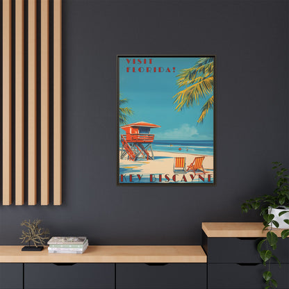 Key Biscayne Vintage Travel Poster Matte Canvas Print — Framed “Visit Florida!” Beach Wall Art