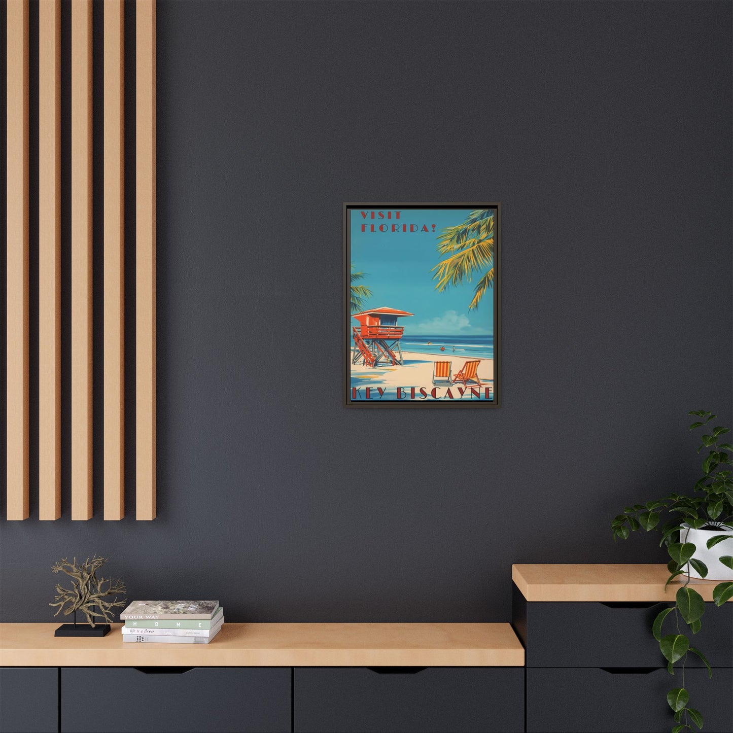 Key Biscayne Vintage Travel Poster Matte Canvas Print — Framed “Visit Florida!” Beach Wall Art